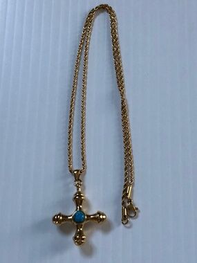 18k gold plated turquoise cross pendant necklace
